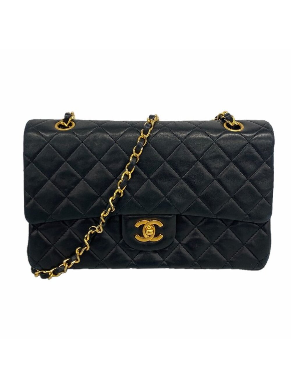 Chanel Shoulder Bag Quilted Lambskin Black Gold
